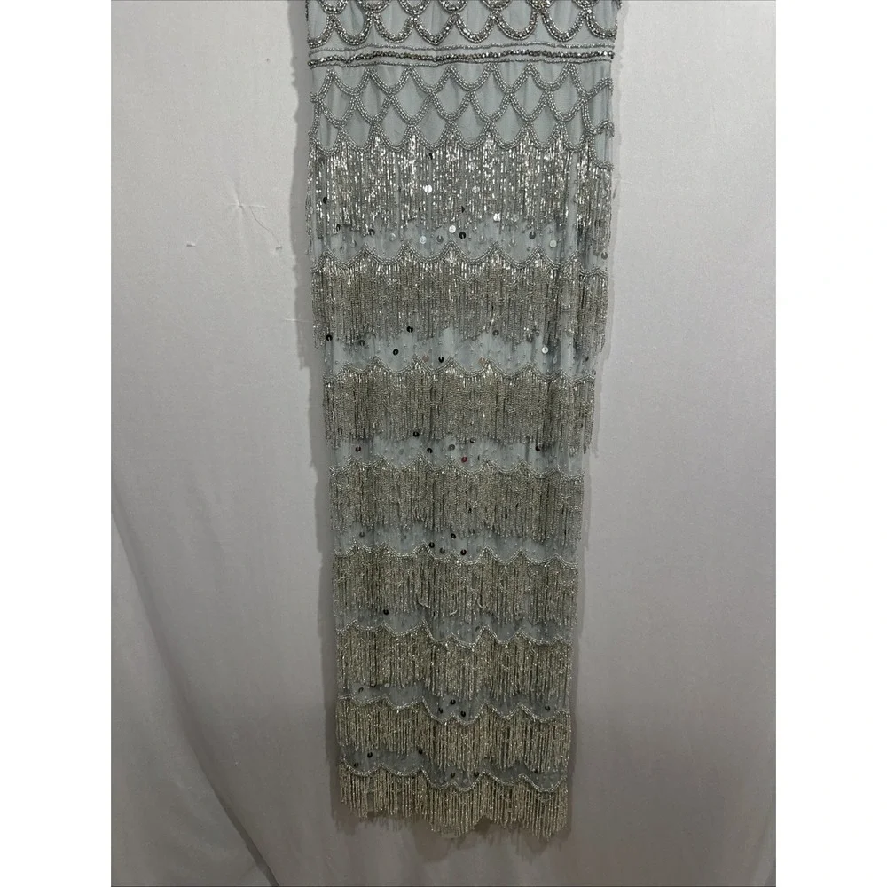 NWT Mac Duggal [ 6 ] 94077 Fringe Embellished Mesh Ankle Length Dress Gown J2379